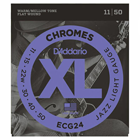 D'Addario ECG24 Chromes Flat Wound, Jazz Light, 11-50 Takım Tel Elektro Gitar teli 011-050