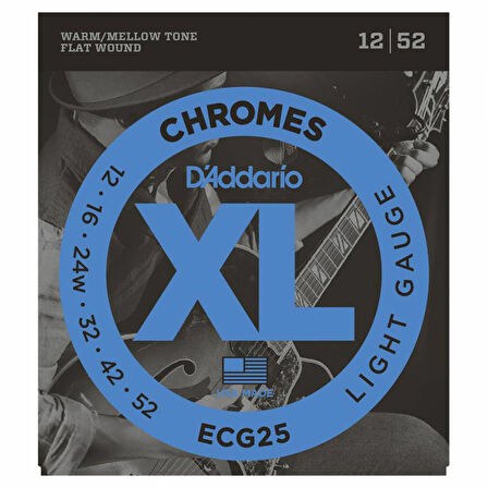 D'Addario ECG25 Chromes Flat Wound, Light, 12-52 Takım Tel Elektro gitar teli 012-052