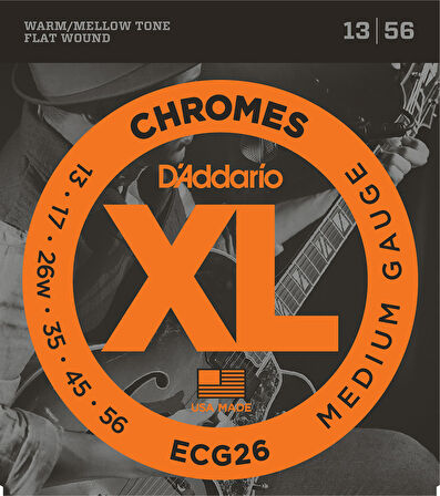 D'Addario ECG26 Chromes Flat Wound, Medium, 13-56 Takım Tel Caz Gitar Teli 013-056