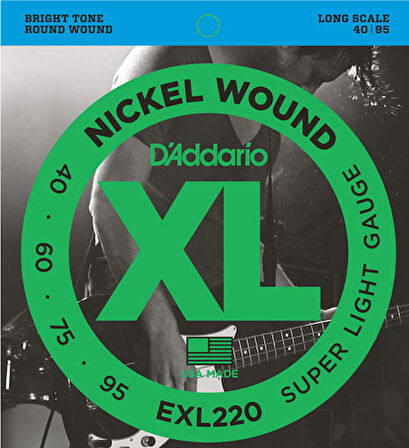 D'Addario EXL220 Nickel Wound Bass, Super Light, Long Scale 040-095 Takım Tel Bas Gitar Teli (40-95)