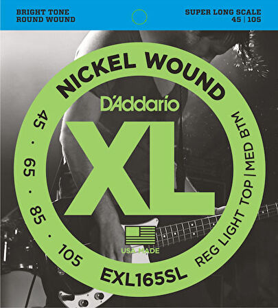 D'Addario EXL165SL Nickel Wound Bass, Custom Light, 45-105, Super Long Scale Takım Tel Bas Gitar Teli 045-105