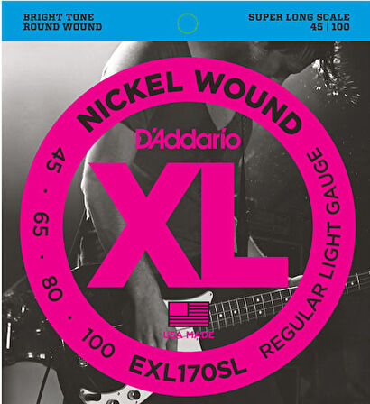 D'Addario EXL170SL Nickel Wound Bass, Light, 45-100, Super Long Scale Takım Tel Bas gitar teli 045-100