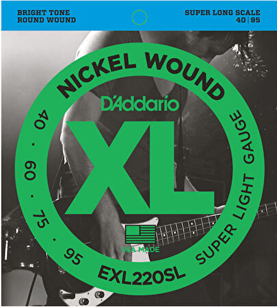 D'Addario EXL220SL Nickel Wound Bass, Super Light, 40-95, Super Long Scale Takım Tel Bas Gitar Teli 040-095