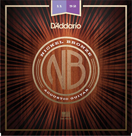 D'Addario NB1152 Nickel Bronze Acoustic Guitar Strings, Custom Light, 11-52 Takım Tel Akustik Gitar Teli 011-052
