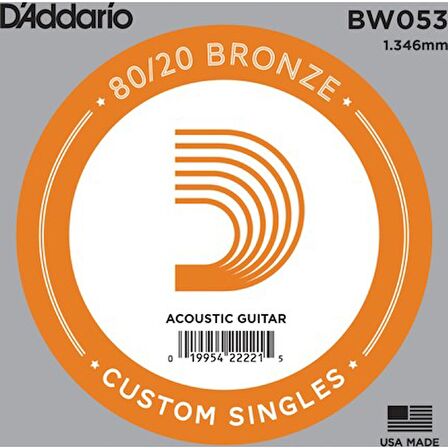 D'Addario Acoustic Guitar 80/20 Bronze Single .053 - BW053 Akustik Gitar Tek Tel