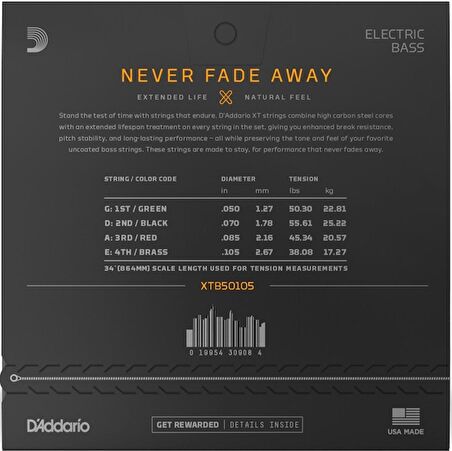 DAddario XTB50105 Medium / Long Scale Set Bas Gitar Teli 50-105