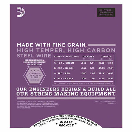 D'Addario EFX170 FlexSteels Bass, Light, 45-100, Long Scale Takım Tel Bas Gitar Teli 045-100