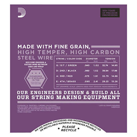 D'Addario EFX220 FlexSteels Bass, Super Light, 40-95, Long Scale Takım Tel Bas Gitar Teli 040-095