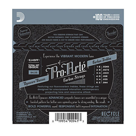 D'Addario EJ45FF Pro-Arté Carbon, Dynacore Basses, Normal Tension Takım Tel Klasik Gitar Teli
