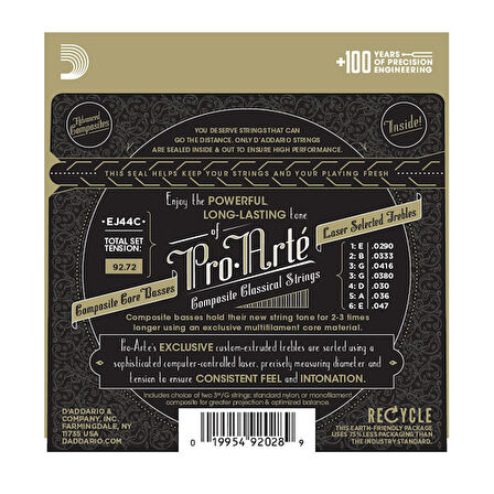 D'Addario EJ44C Pro-Arté Composite, Extra-Hard Tension Takım Tel Klasik Gitar Teli