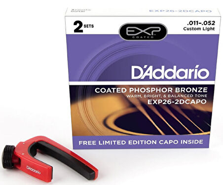 D'Addario EXP26-2DCAPO Takım Tel Akustik Gitar Teli 011-052 (2 Set)