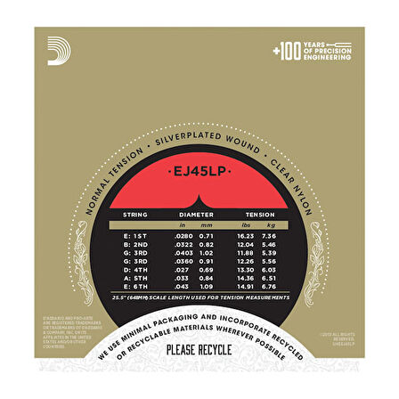 D'Addario EJ45LP Pro-Arté Lightly Polished Composite, Normal Tension Takım Tel Klasik Gitar Teli (Normal Tension)