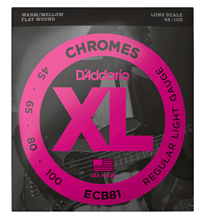 D'Addario ECB81 Chromes Bass, Light, 45-100, Long Scale Takım Tel Bas gitar teli 045-100