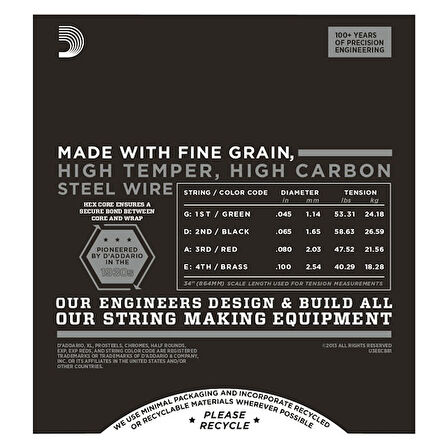 D'Addario ECB81 Chromes Bass, Light, 45-100, Long Scale Takım Tel Bas gitar teli 045-100