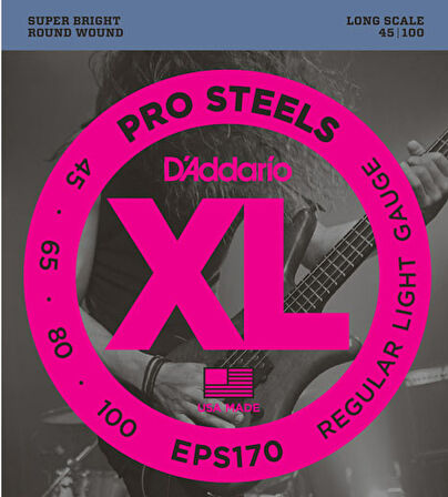 D'Addario EPS170 ProSteels Bass, Light, 45-100, Long Scale Takım Tel Bas Gitar Teli 045-100