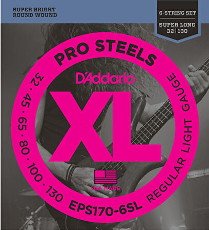 D'Addario EPS170-6SL ProSteels 6-String Bass, Light, 30-130, Super Long Scale Takım Tel 6 Telli Bas gitar teli 032-130