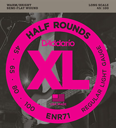 D'Addario ENR71 Half Rounds Bass, Regular Light, 45-100, Long Scale Takım Tel Bas Gitar Teli 045-100