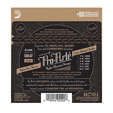 D'Addario EJ49 Pro-Arté Black Nylon, Normal Tension Takım Tel Klasik Gitar Teli