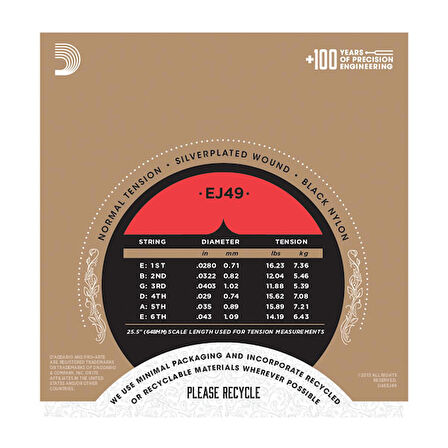 D'Addario EJ49 Pro-Arté Black Nylon, Normal Tension Takım Tel Klasik Gitar Teli