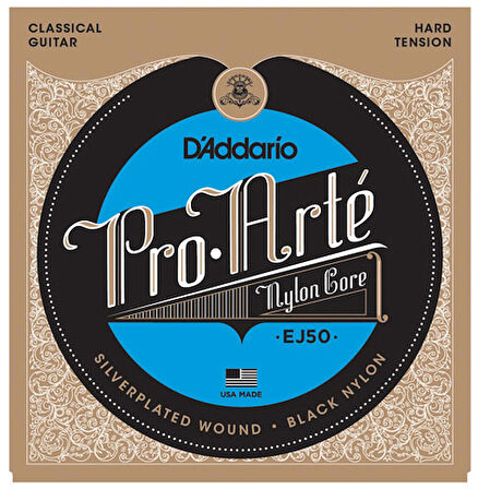 D'Addario EJ50 Pro-Arté Black Nylon, Hard Tension Takım Tel Klasik Gitar Teli