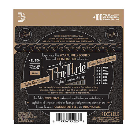 D'Addario EJ50 Pro-Arté Black Nylon, Hard Tension Takım Tel Klasik Gitar Teli