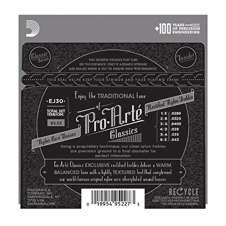 D'Addario EJ30 Pro-Arté Rectified Trebles, Normal Tension Takım Tel Klasik Gitar Teli