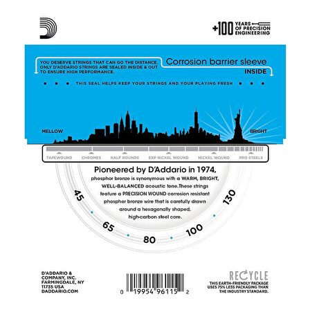 D'Addario EPBB170-5 ,Phosphor Bronze 5-String Acoustic Bass Strings 5 Telli Akustik Bas Gitar Teli 045