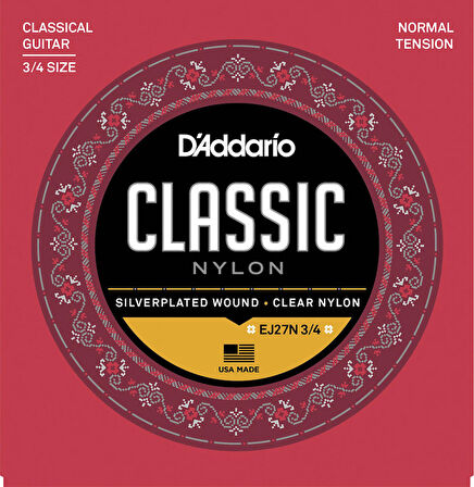 D'Addario EJ27N 3/4 Student Nylon Fractional, Normal Tension Takım Tel 3/4 Klasik Gitar Teli