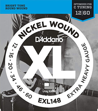 D'Addario EXL148 Nickel Wound Extra-Heavy Takım Tel Elektro Gitar Teli 012-060