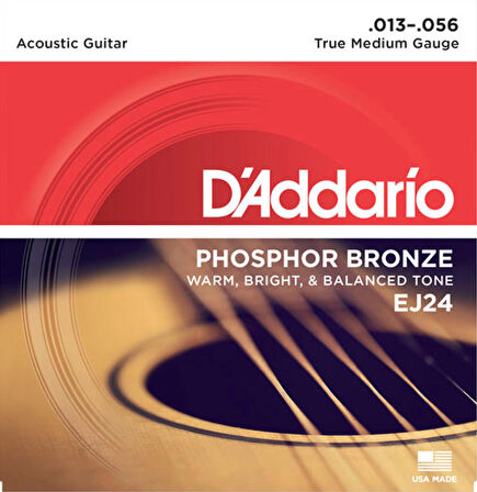 D'addario EJ24 True Medium Takım Tel Akustik Gitar Teli 013