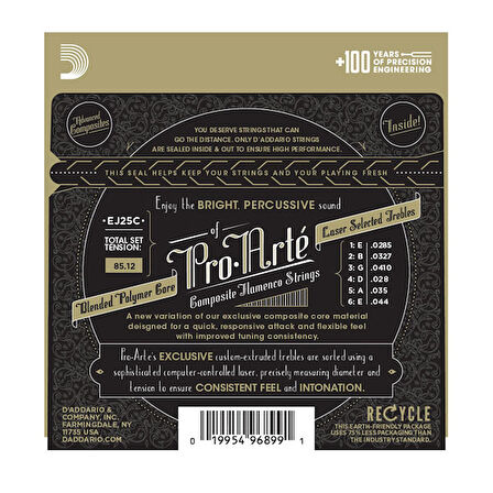 D'Addario EJ25C Pro-Arté Clear Nylon Composite, Flamenco Takım Tel Flamenko Gitar Teli
