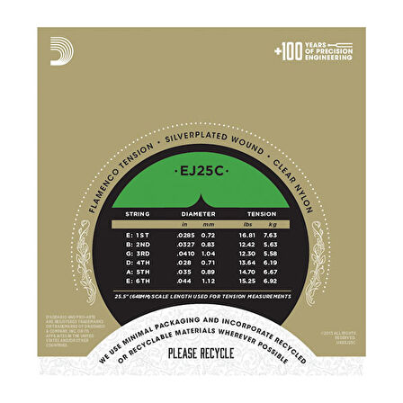 D'Addario EJ25C Pro-Arté Clear Nylon Composite, Flamenco Takım Tel Flamenko Gitar Teli