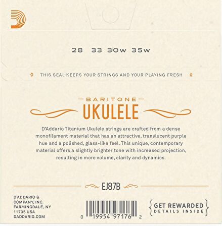 D'Addario EJ87B Ukulele Set Takım Tel Bariton Ukulele Teli