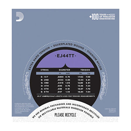 D'Addario EJ44TT Pro-Arté Dynacore, Titanium Trebles, Extra-Hard Tension Takım Tel Klasik Gitar Teli