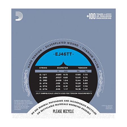D'Addario EJ46TT Pro-Arté Dynacore, Titanium Trebles, Hard Tension Takım Tel Klasik Gitar Teli