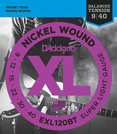 D'Addario EXL120BT Nickel Wound, Balanced Tension Super Light, 09-40 Takım Tel Elektro Gitar Teli 009-040