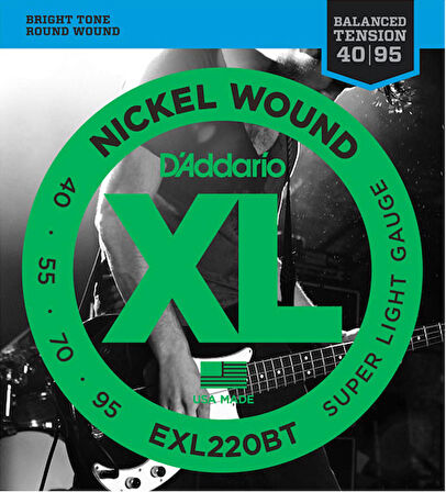 D'Addario EXL220BT Nickel Wound, Balanced Tension Super Light, 40-95 Takım Tel Bas Gitar Teli 040-095