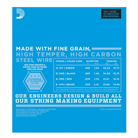 D'Addario EXL220BT Nickel Wound, Balanced Tension Super Light, 40-95 Takım Tel Bas Gitar Teli 040-095