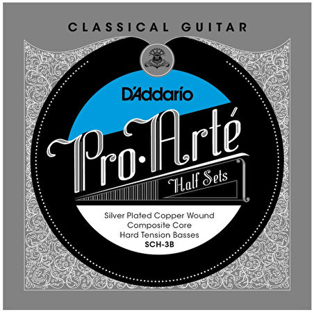 D'Addario SCH-3B Pro-Arte Hard Tension Half Set Üst 3 Tel Klasik Gitar Teli (Sadece Bas Teller)