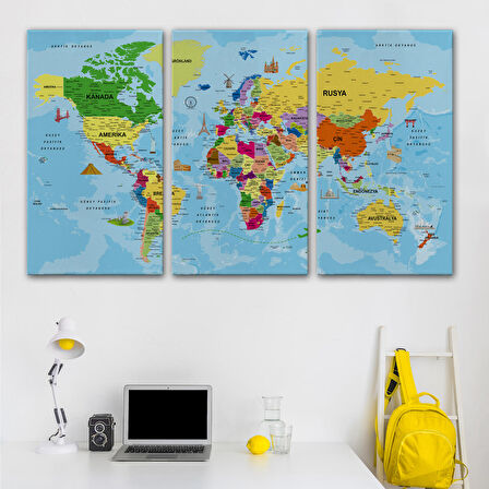 Harita Sepeti Türkçe Dünya Haritası Kanvas Tablo Son Derece Detaylı ve Dekoratif-1995