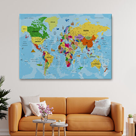 Harita Sepeti Türkçe Dünya Haritası Kanvas Tablo Son Derece Detaylı ve Dekoratif-1995