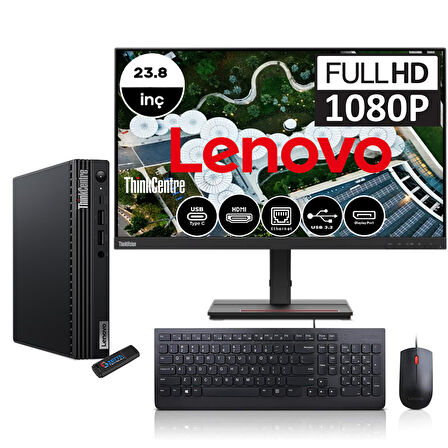 Lenovo Thinkcentre M70Q Gen 4 Intel Core I7-13700T 64GB 512GB SSD Freedos 23.8" Masaüstü Bilgisayar 12E30015TRMF07 + Zetta Flash Bellek