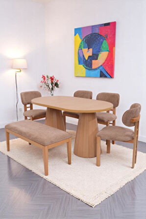 Bohem Rodi Banklı Açılır Yemek Masa Sandalye Takımı 90x160cm