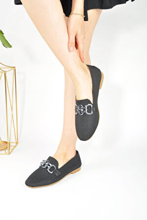 Günlük Kadın Triko Babet Zincirli Tokalı Esnek Hafif Nefes Alan Alçak Topuk Ayakkabı 1997-2