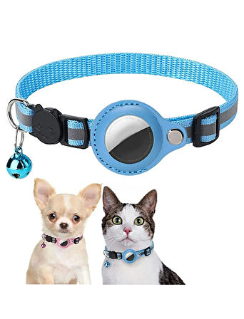 Airtag Uyumlu  Tutucu Özellikli Kedi Tasması ( Mavi )