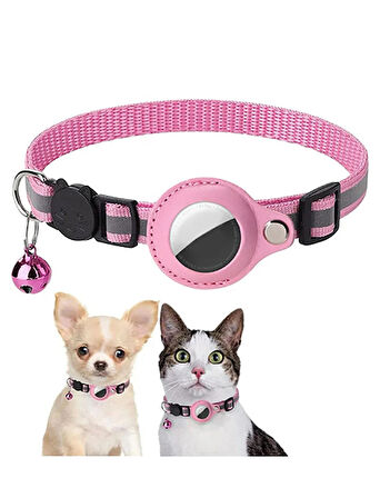 Airtag Uyumlu  Tutucu Özellikli Kedi Tasması ( Pembe )