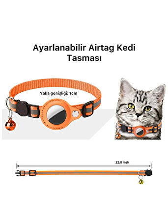 Airtag Uyumlu  Tutucu Özellikli Kedi Tasması ( Turuncu )