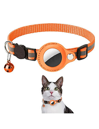 Airtag Uyumlu  Tutucu Özellikli Kedi Tasması ( Turuncu )
