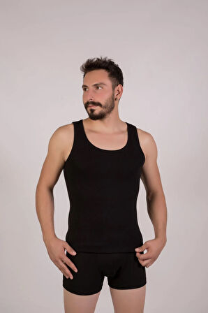 3'lü %100 Pamuk Erkek Siyah Ribana Atlet