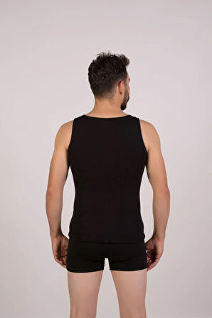 3'lü %100 Pamuk Erkek Siyah Ribana Atlet